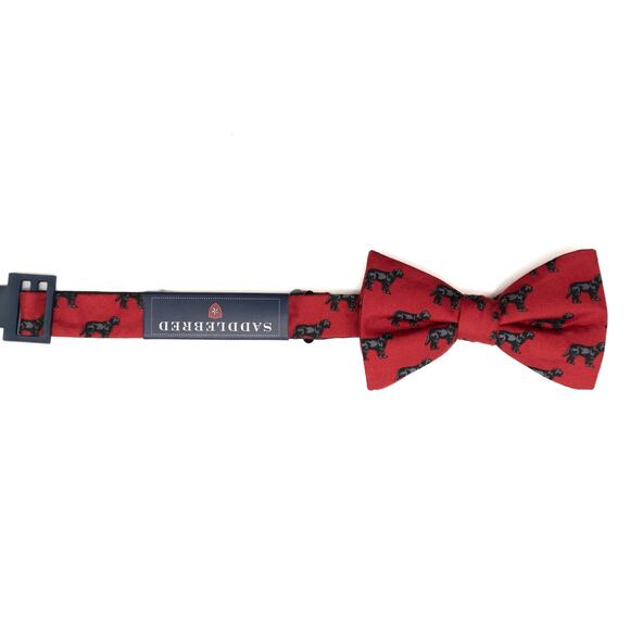 Saddlebred Adjustable Pre-tied 100% Silk Red Dog Print Bowtie - Picture 2 of 6